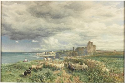 Sea Coast with Castle, Sheep and Shepherd by Samuel Bough
